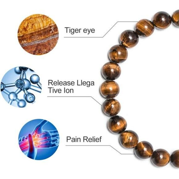 Men's Natural Stone Bracelet Tiger Eye Lava Rock Agate Adjustable Beaded - Picture 6 of 7